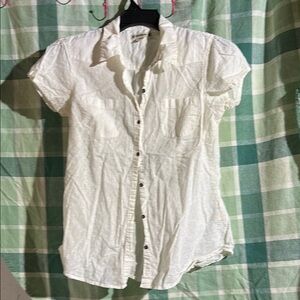 Ruff Hewn White Puff Sleeve Buttoned Top